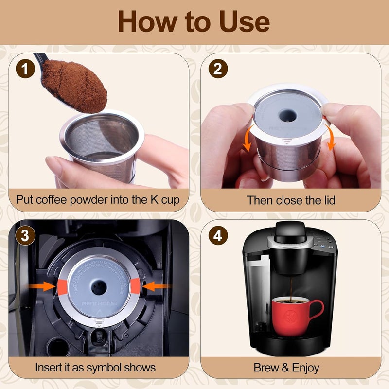 RETHONE Reusable K Cups for Keurig:Refillable K Cups Coffee Pods for Keurig 1.0 & 2.0 Coffee Machine,Stainless Steel Coffee Filters-SUS 304‌, Easy to Clean,Lid-Body Tight Seal - Image 4